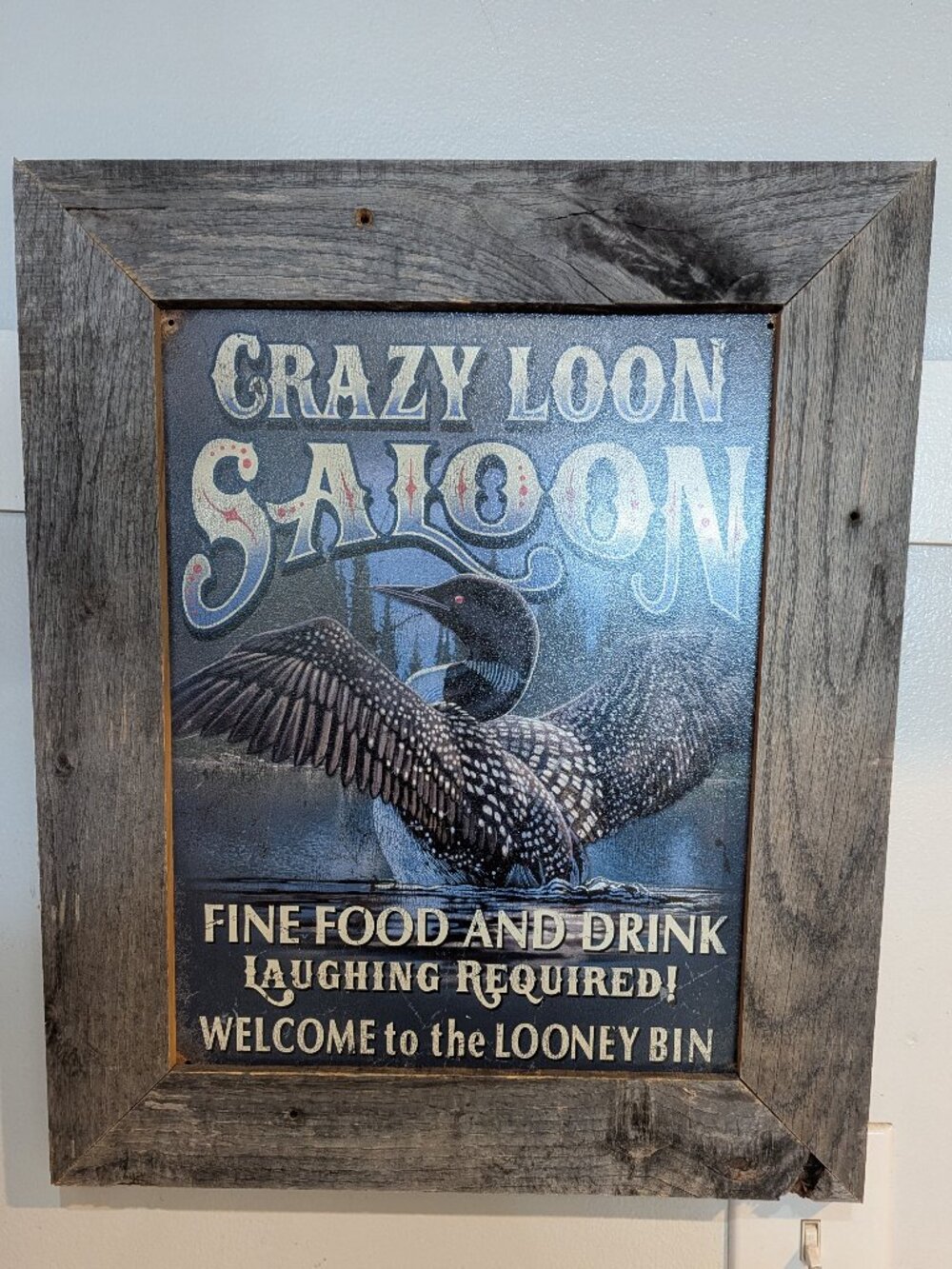 21"x18'' Crazy Loon Saloon Metal Wood Framed Sign
